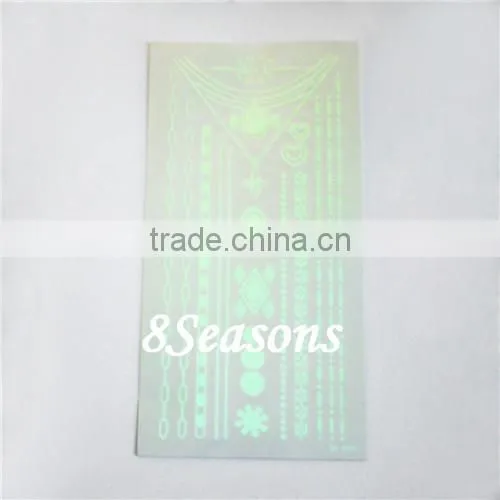 Newest Fashion Mixed Pattern Metallic Waterproof Glow In The Dark Body Temporary Arm Tattoo Sticker For Hand