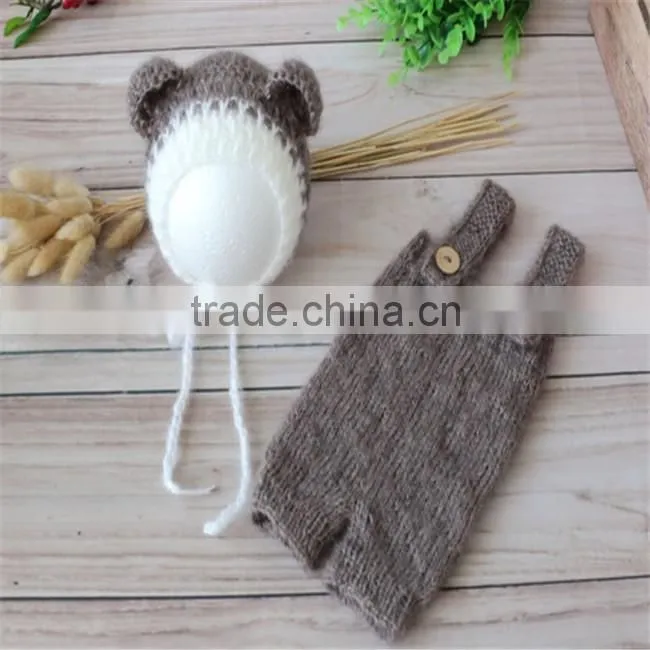 Newborn knit bonnet crochet mohair bonnet ruffle mohair hat knit bear hat baby photography props