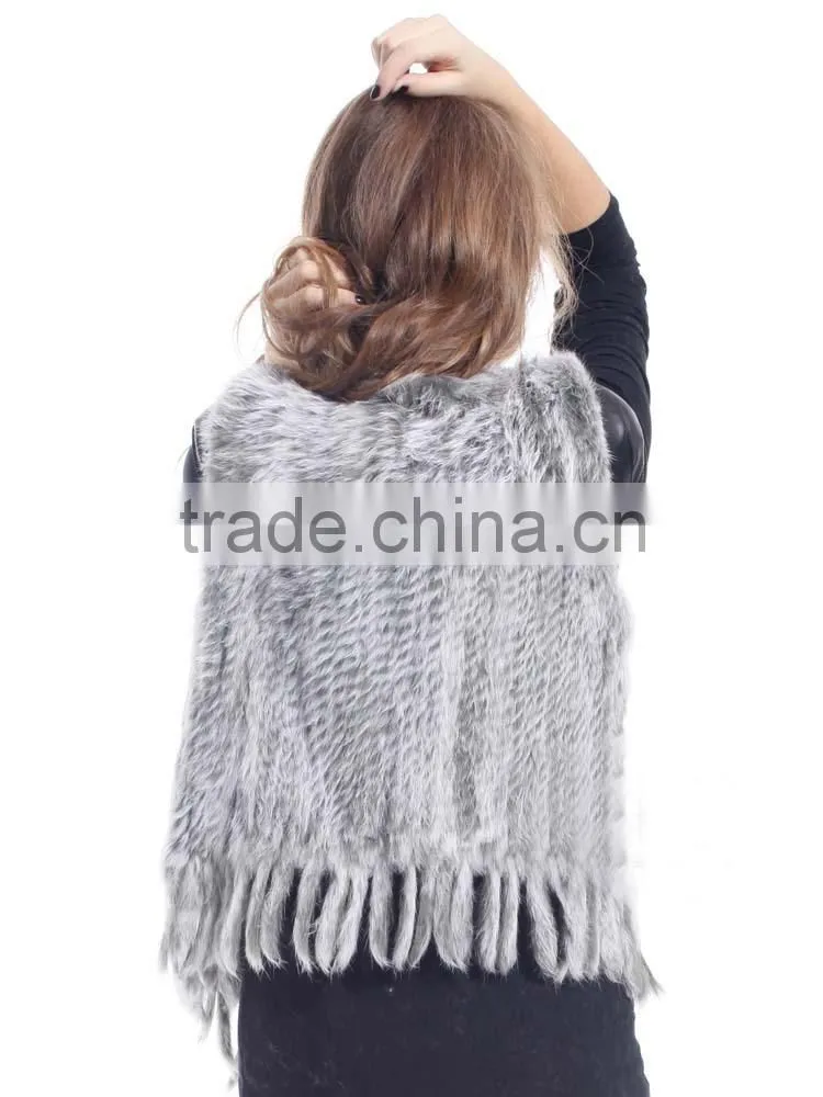 Ladies' Genuine Handknitted Rabbit Fur Vest with Tassel YR465A