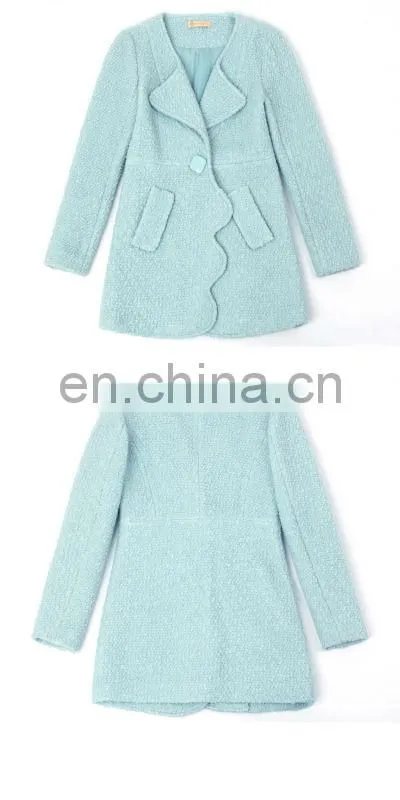 Hot selling top brand houndstooth pattern double-breasted button woollen lady coat