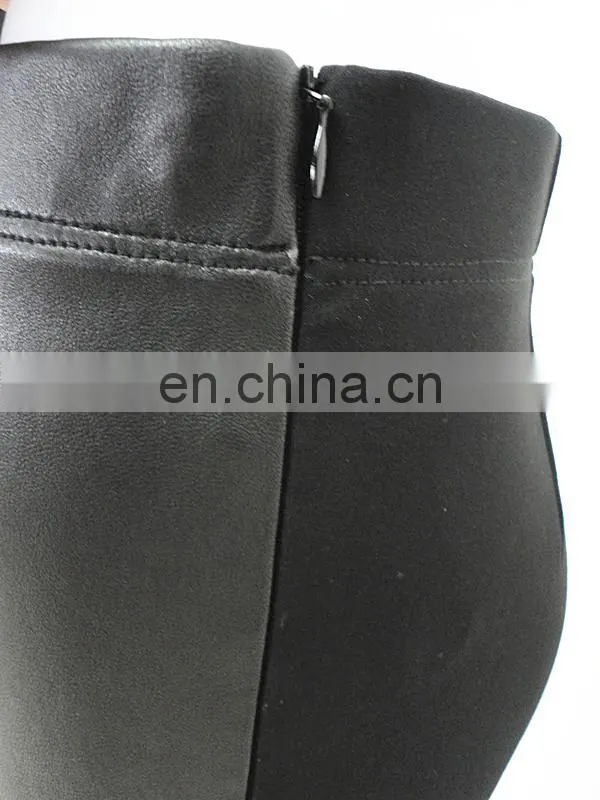 wholesale stretch knit panel leather legging stretch pants