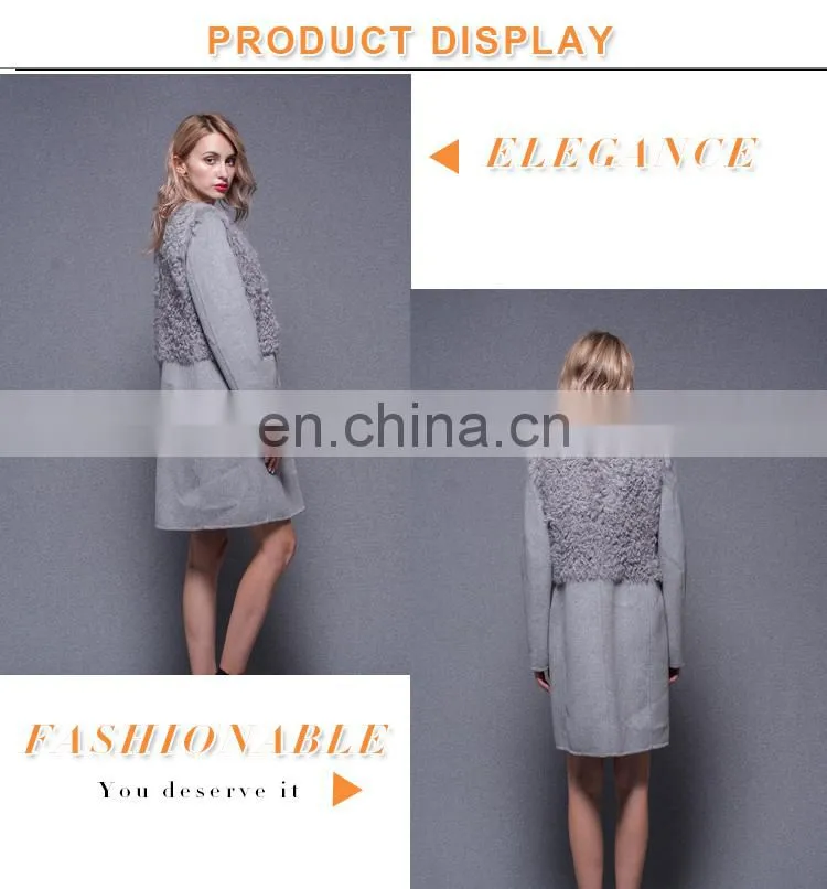 Hand Made Lambs wool Collar Women's Double Side Cashmere Coat