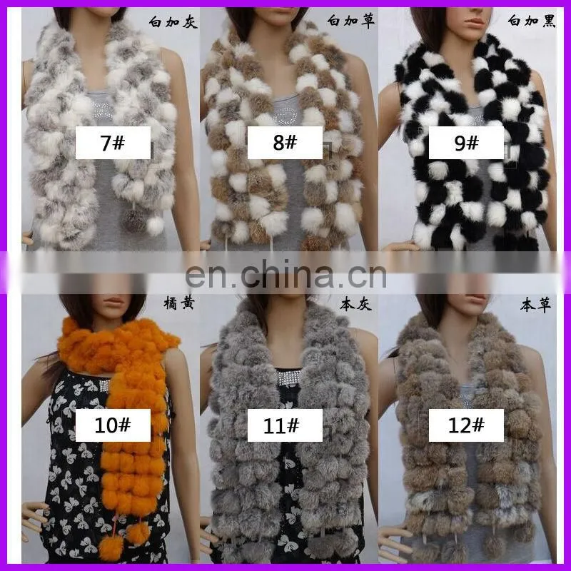 2014 New Fashion Beautiful Rabbit Fur Pompon Scarf Women Fur Scarf