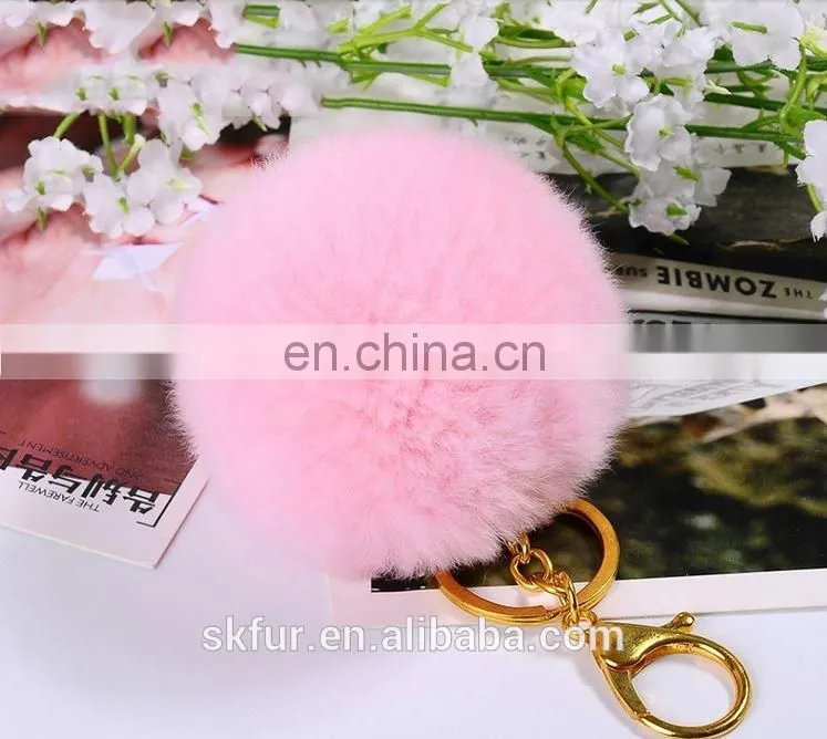 Factory wholesale high quality real rex rabbit fur pom pom keychain