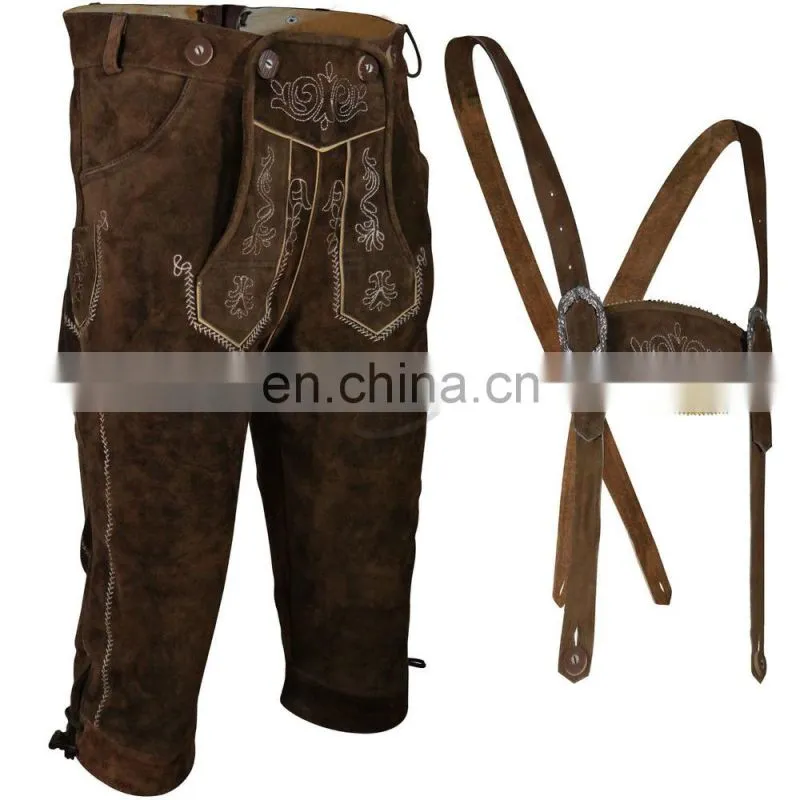 Kniebund hosen, Men ledersosen trachten lederhosen leather pants with suspenders (Bavarian Clothing)