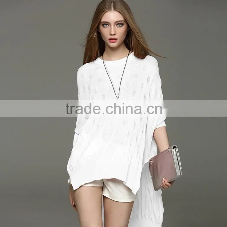 lastest fashion ladies Linen hollow batwing sleeve summer sweater with best price