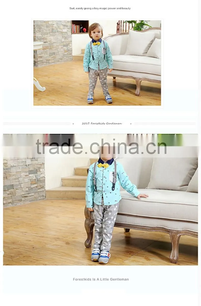 2016 trendy Korean style boy child sets children straped long-sleeved + pants two-piece boy set