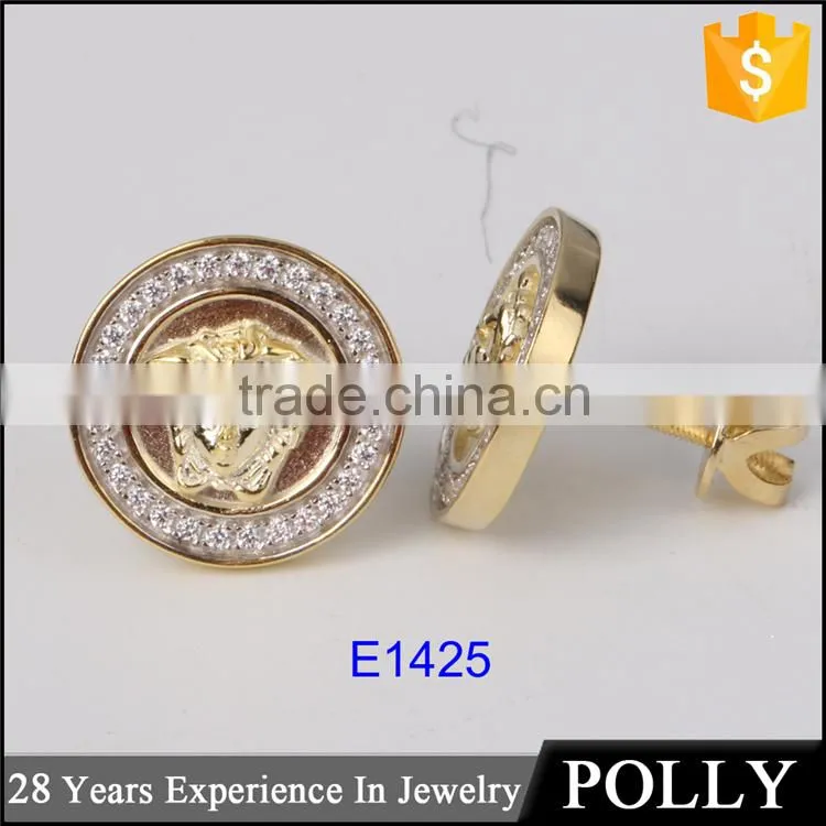 Factory direct sale round shape zicon 925 silver stud hip hop medusa earring jewelry