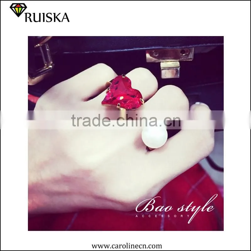 2015 New Design Gold Plated Pearl Heart Ring