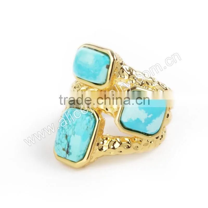 Three Stone Turquoise Ring Size:6~8