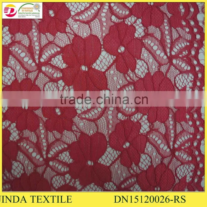 Best Selling High Quality 100%Polyester Red Mesh Lace Fabric For Girls Clothing