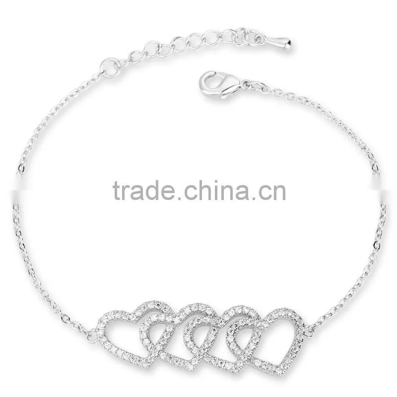 CYW New Products heart cordiform pure 925 sterling silver bracelet for young ladies