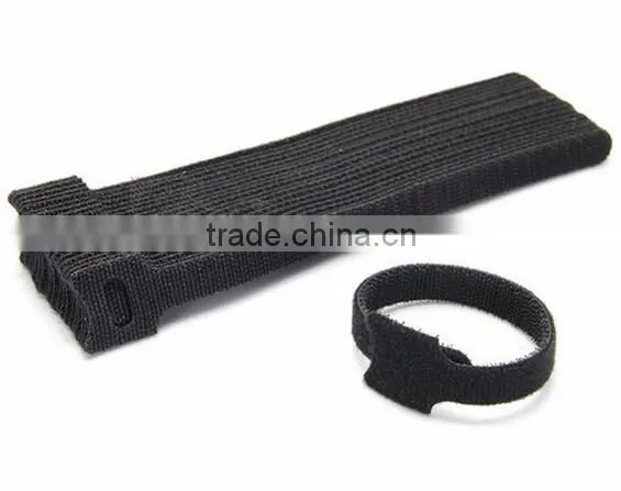 Black reusable back to back hook and loop wire cable tie