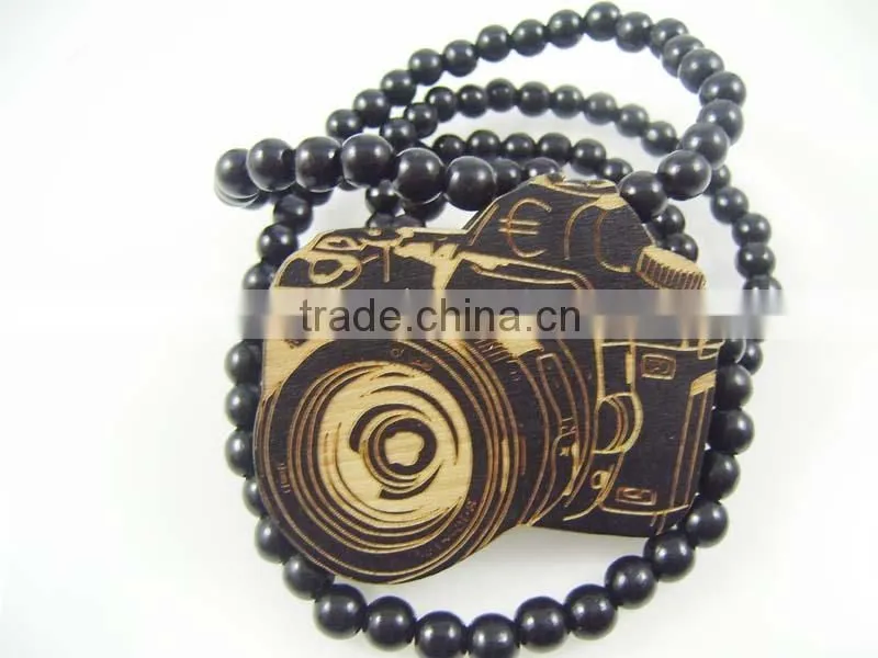 Men's Camera good Pendants Fashion Wood Hip Hop Rosary Chain Beads Necklaces
