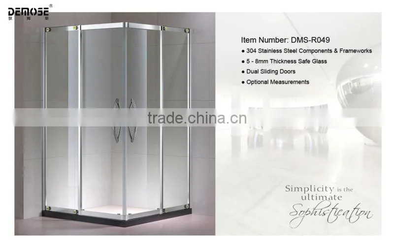 double door shower stall with stainless steel frame