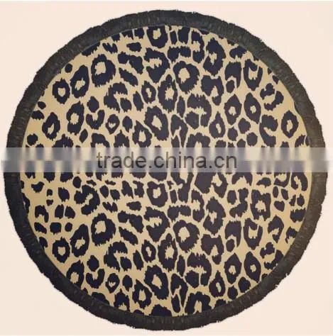 100 Cotton Turkish leopard round Beach Towel/ Printed Turkish towel with tassel fringe for europe market