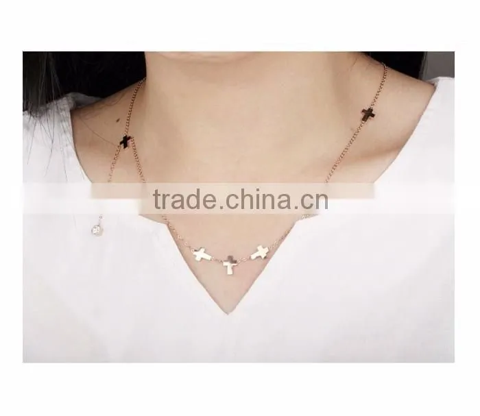 316L women jewellery IP rose gold cross necklace