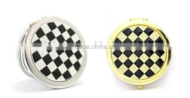 2015 fashion design crystal lattice metal pocket mirror flexible pocket mirror