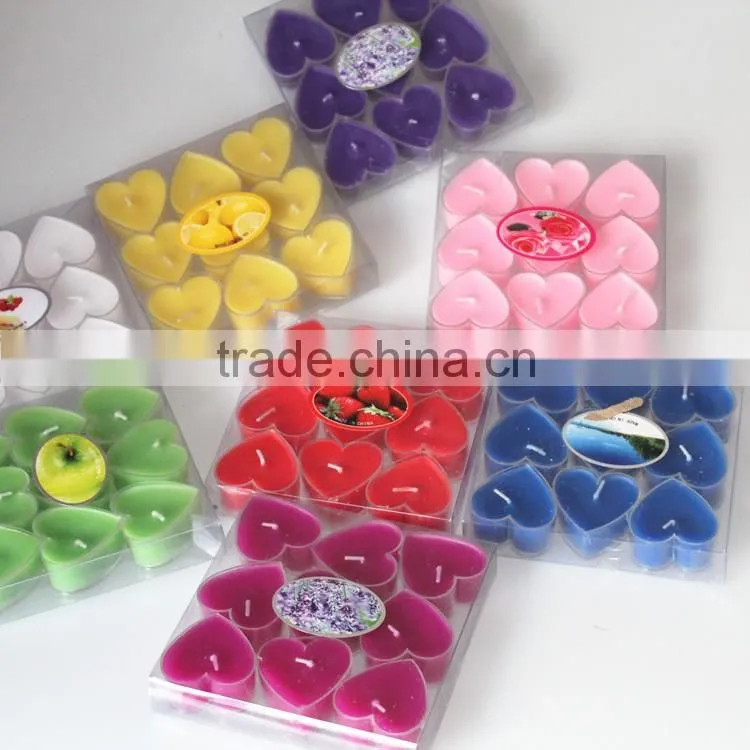 Colorful love heart shape candles scented in bulk wholesale smokeless mini cheap candles scented in glass jar