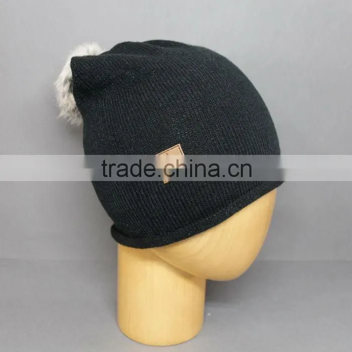 2015 NEW DESIGN LEATHER PATCH LOGO SLOUCH BEANIE WINTER HAT