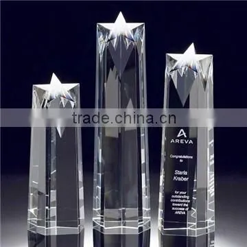 New design crystal pyramid clear and blue triangle awards