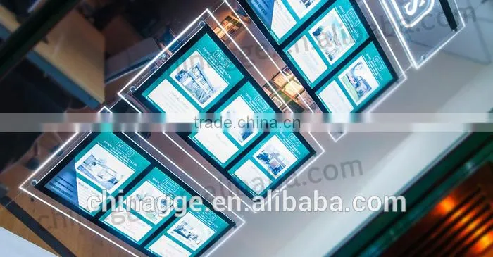 Ceiling hanging double and single side acrylic crystal light box for indoor real estate window display