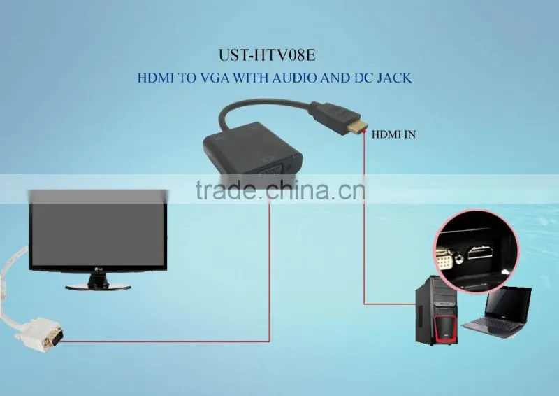 100% new HDM I to VGA with audio and DC jack HDM I adapter for computer/laptop