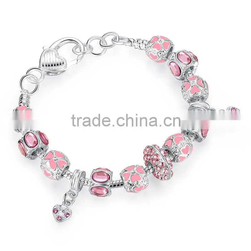 2016 fashion pink alloy glass bracelet