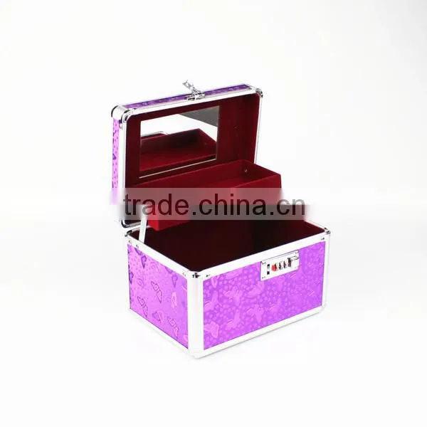 Aluminum Cosmetic Case Makeup Organizer SMALL 2-Tier Flower Lock Box