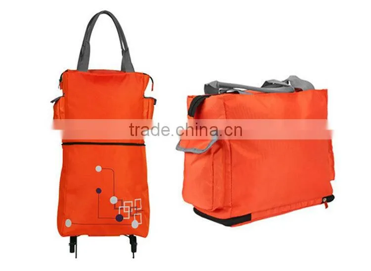 Orange Shoulder Folding Shopping Bags with Wheels GWB021