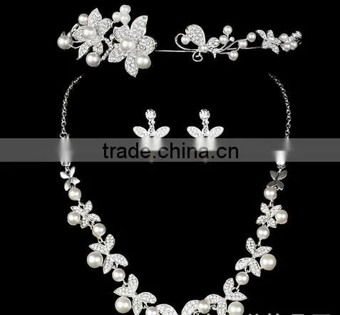Fashion High Quallity Rhinestone Crystal Drop Bridal Necklace Earrings Crown Jewelry Set For Wedding