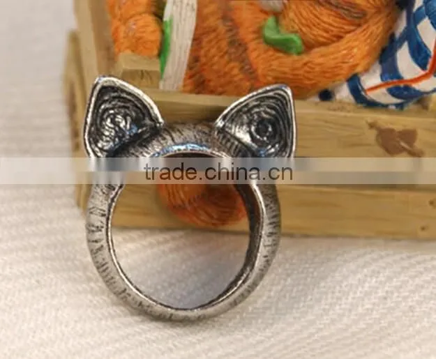 Antique Vintage Bronze Style Kawaii Kitty Cat Ear Metal Costume Jewellery Ring