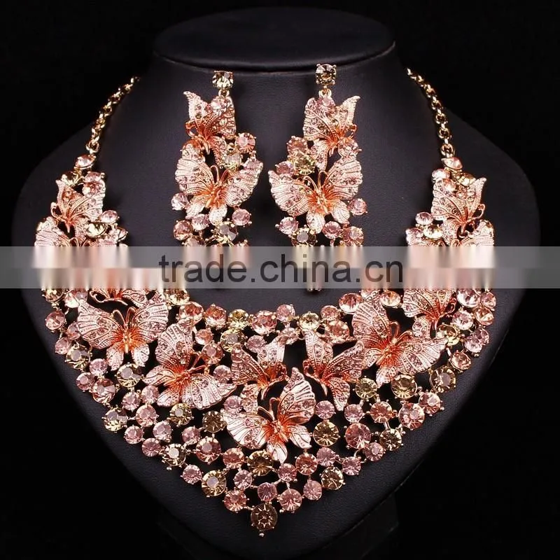 fashion jewelry crystal bead African Handmade crystal Rhinestone jewelry set 18k gold jewelry