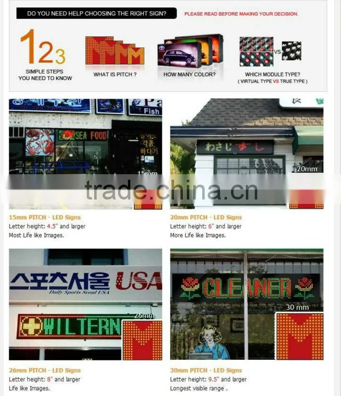 5mm led 30000 25000MCD 16x96 Pixels P20 Outdoor RGB LED Moving Message Display Board