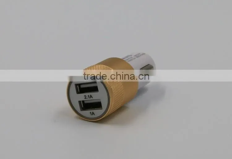 High quality promotional wholesale 2.1A metal mini dual port car charger