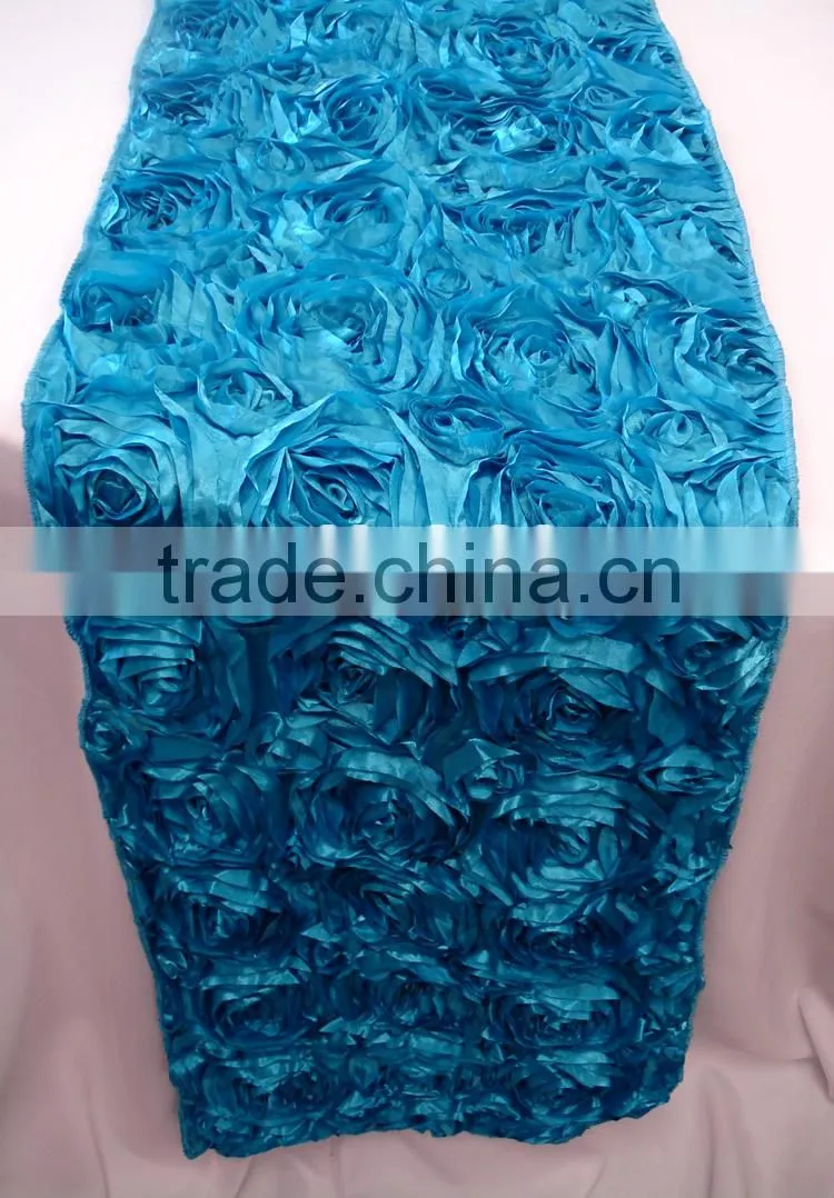 Satin rosette table cloth table runner for wedding banquet