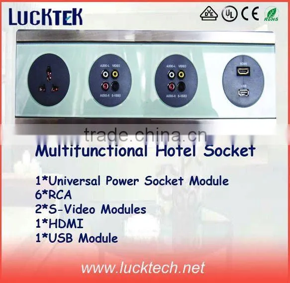 Multifunctional Hotel Wall Power Socket with USB and RJ45 network.