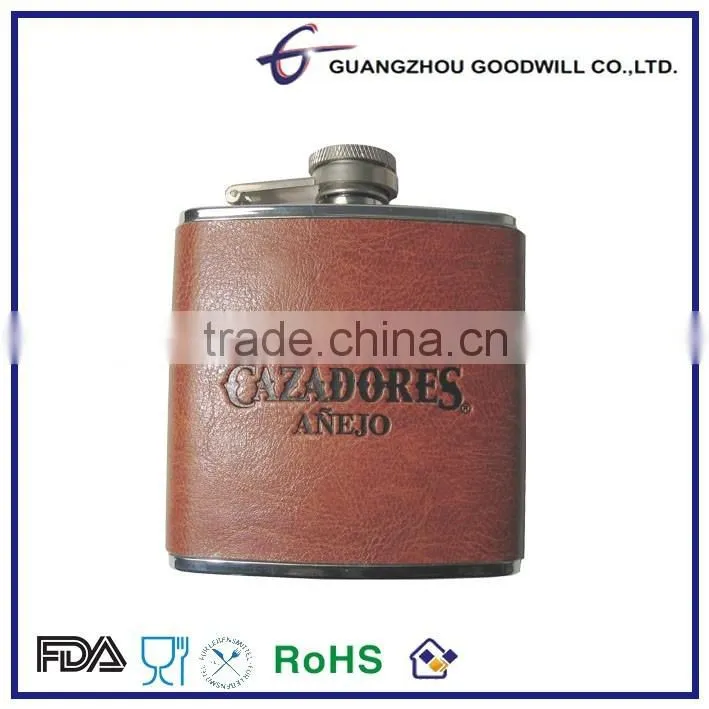Promotional Stainless Steel hip flask with RED PU