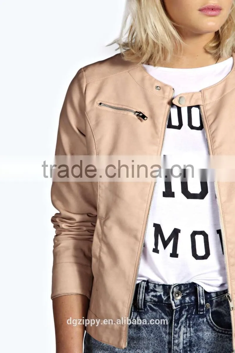 Shiny Collarless Faux Leather Jacket