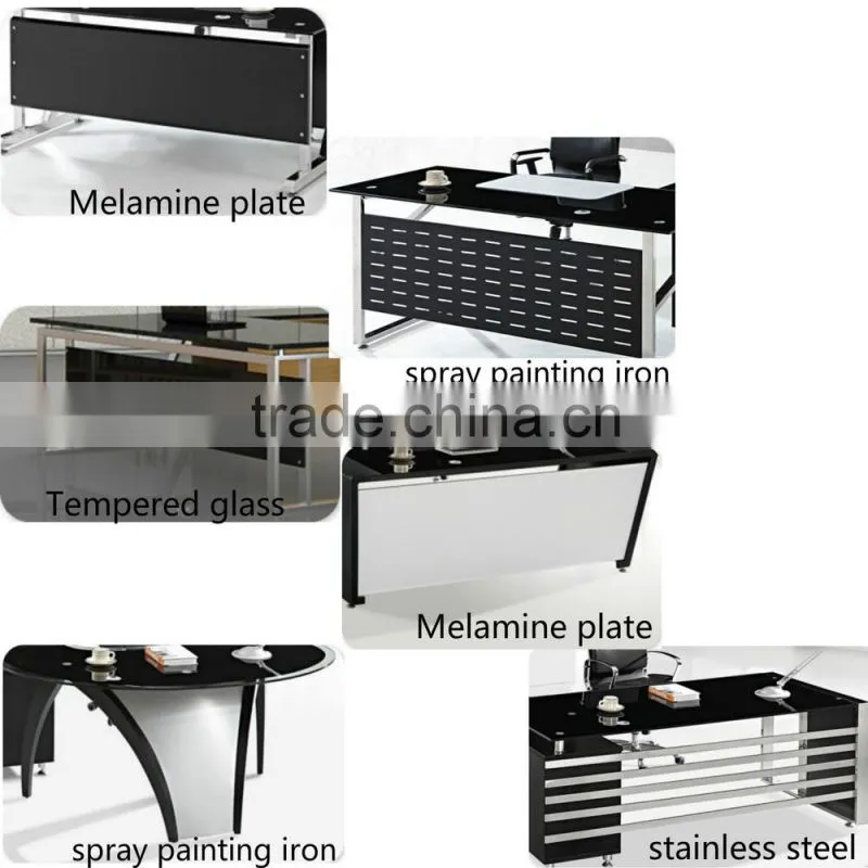PT-D0418 glass metal office table with cabinet,Modern Tempered Glass Office Table