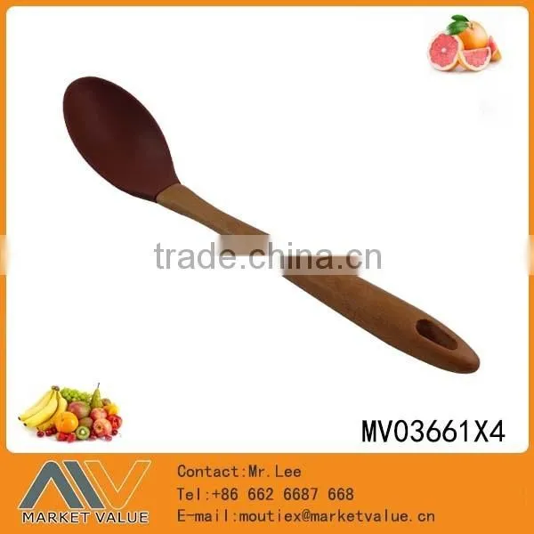 HIGH QUALITY SILICONE SOLID SPOON WITH WOODEN HANDLE