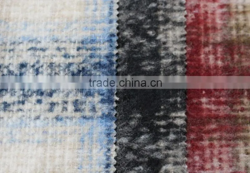 Fall winter thick scotch plaid brushed polyester acryilic blend wool fabric