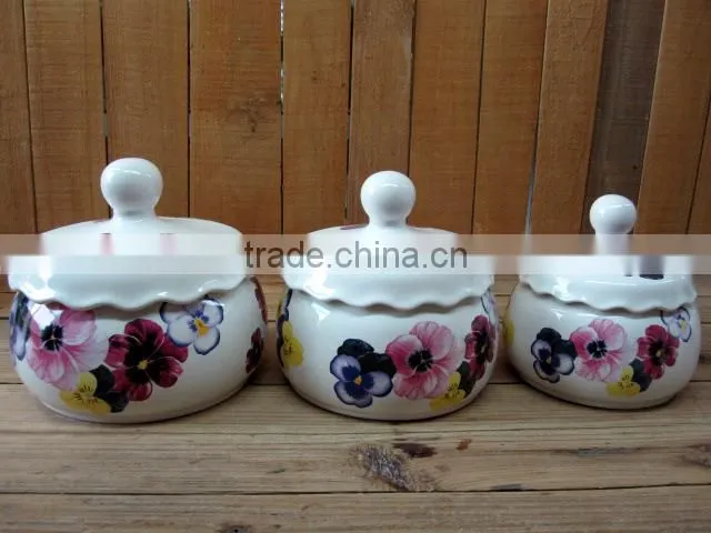 Ceramic Biscuit Canister with Handle and Purple Lid