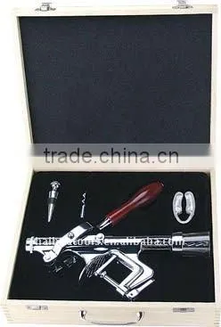 deluxe table mounted wine corkscrew set in wooden box