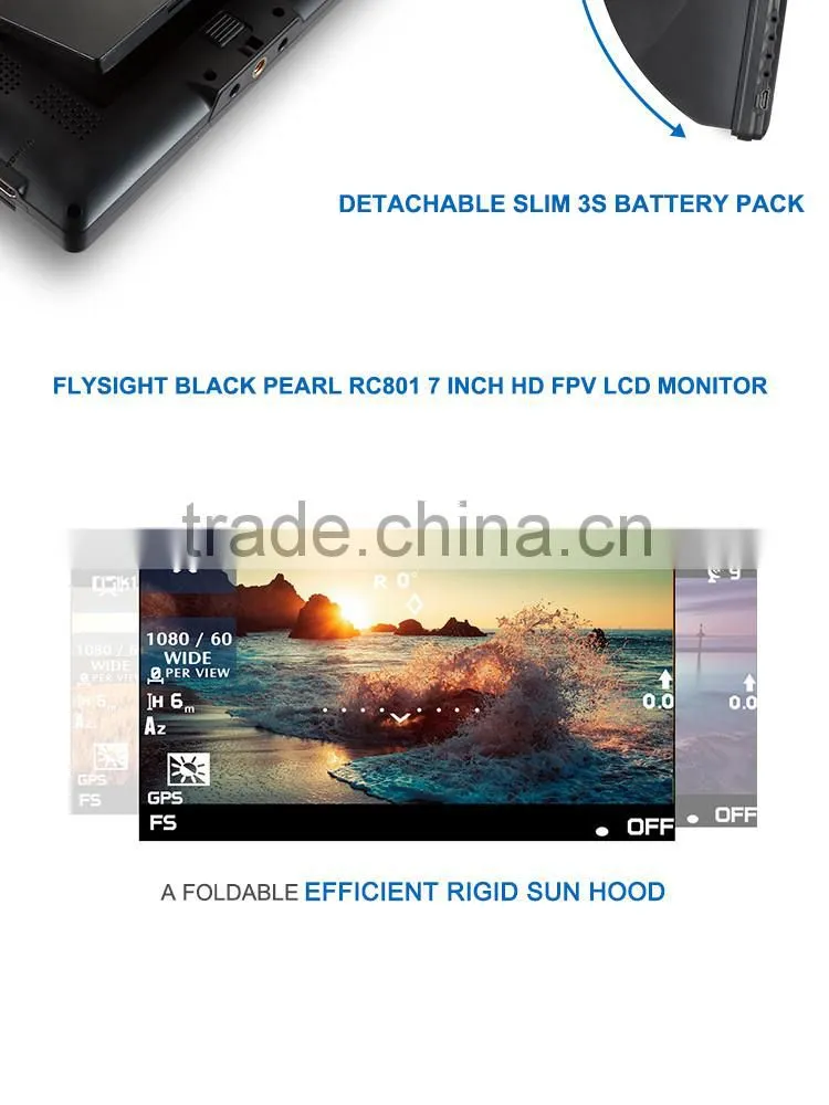 C465 7 inch High resolution 1024x600 HD monitor built in battery and dual receiver for dji phantom
