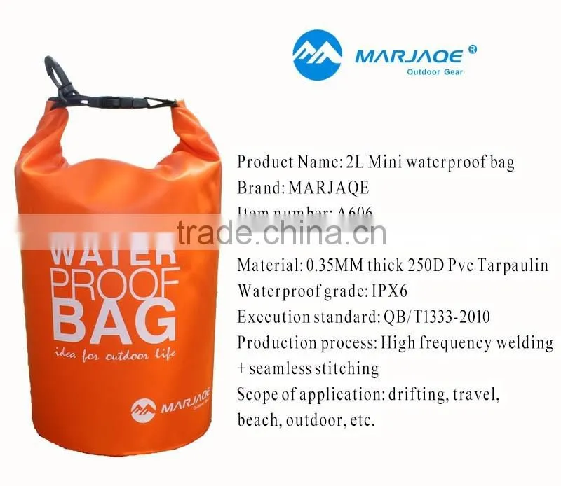 2016 New 250D PVC 2L Ocean Pack Swimming Beach Dry Bag Sports Waterproof Bag