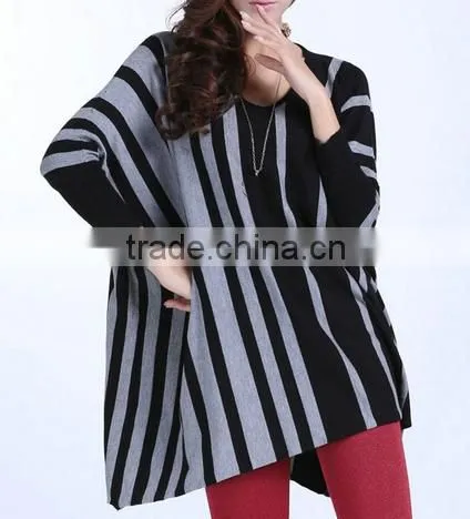 Strip Knitted Asymmetric Sweaters Casual Outwear women poncho