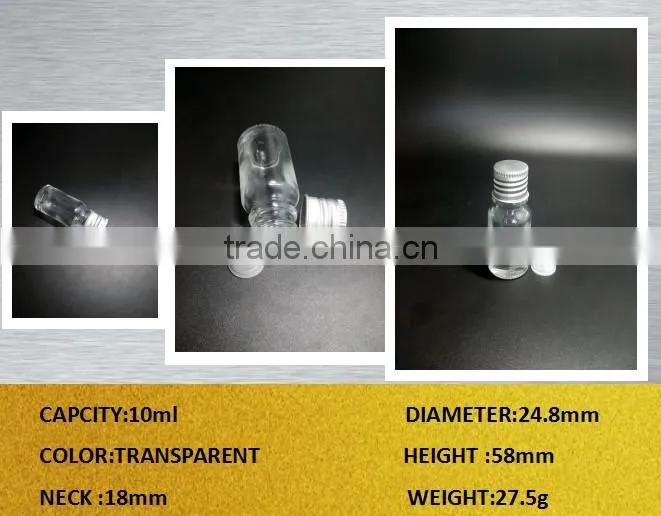 5ml,10ml,15ml clear tube glass perfume bottle for e-liquid for e juice with 18mm neck size shiny gold metal aluminum screw cap