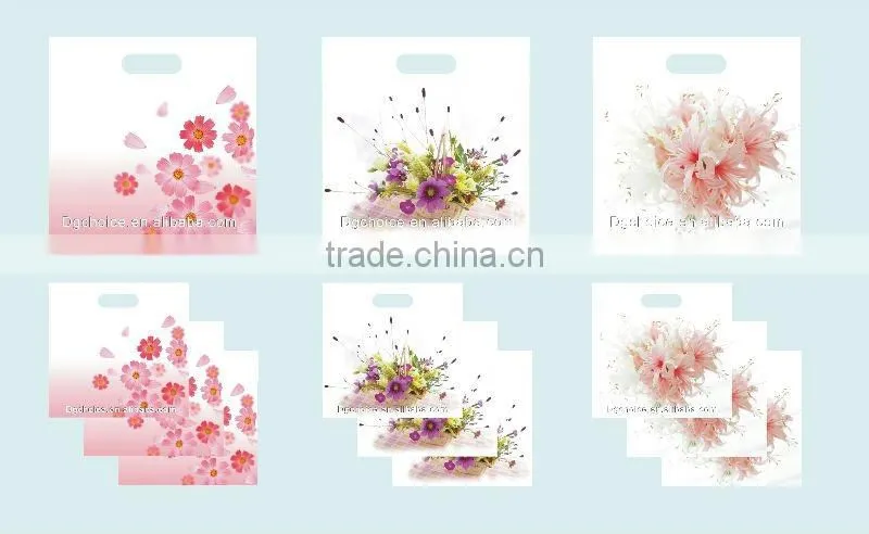Plastic bag retailers general merchandise die cut bag with reinforced handle