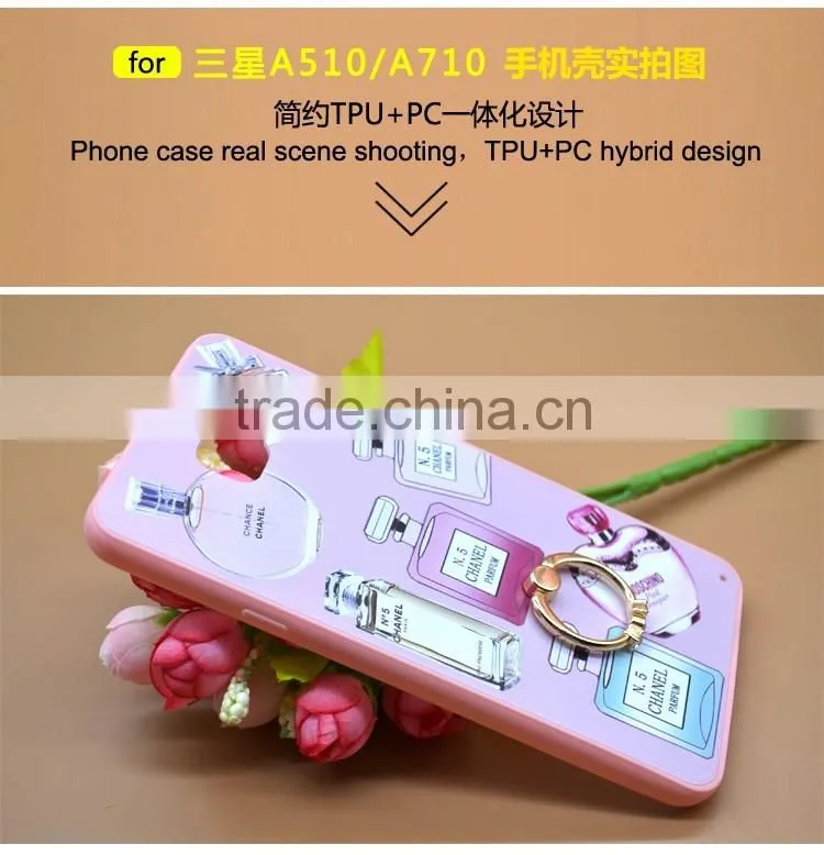 For Samsung A710 Phone Case Prefume Printing Slim TPU+PC 2-in-1 Hybrid Pattern With Ring Bracket